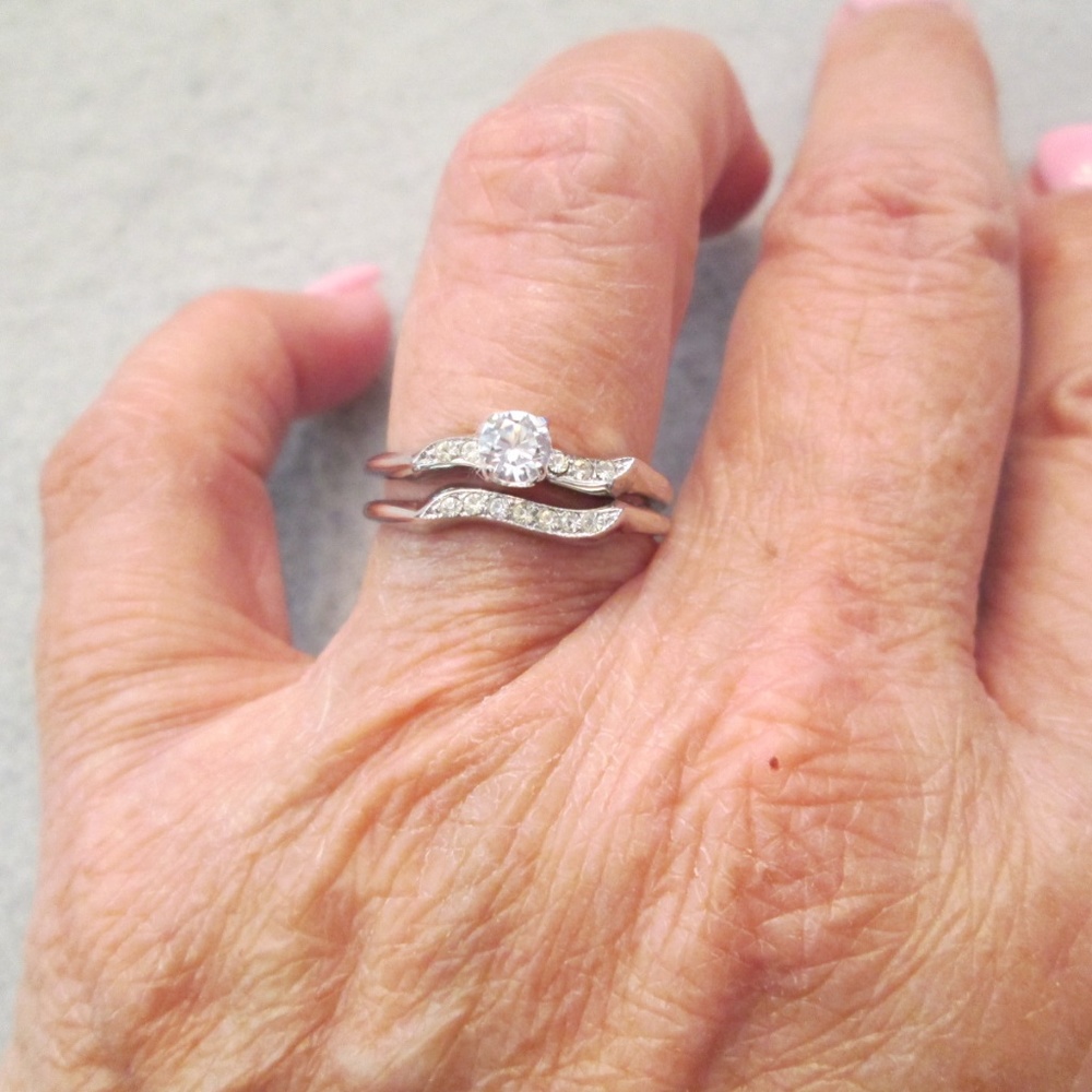Engagement & Wedding Ring Set>925 Sterling Silver, Sparkling Spinels,Ring Set